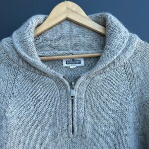 Wool Mix Men’s Cowl Neck Sweater - 1/4 zip - Oatmeal - Lightweight - L